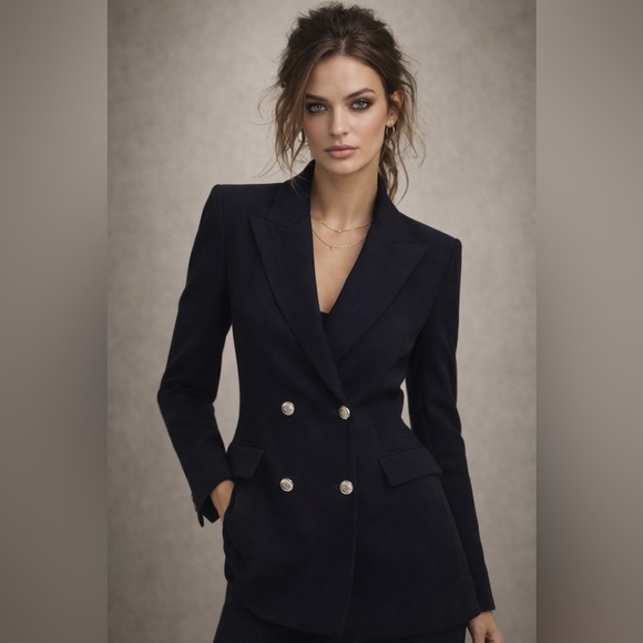 Zara blue structured military double breasted jacket coat M
